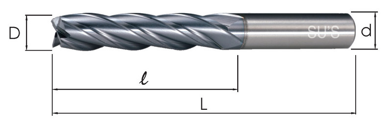 HSE End Mills-Long 4 Flutes+TiCN PIC SU'S