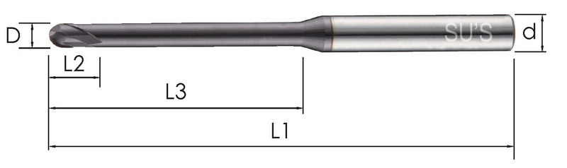 Micro Grain Carbide Long-Neck Short Flute Ball End Mills-2 Flutes-SU'S